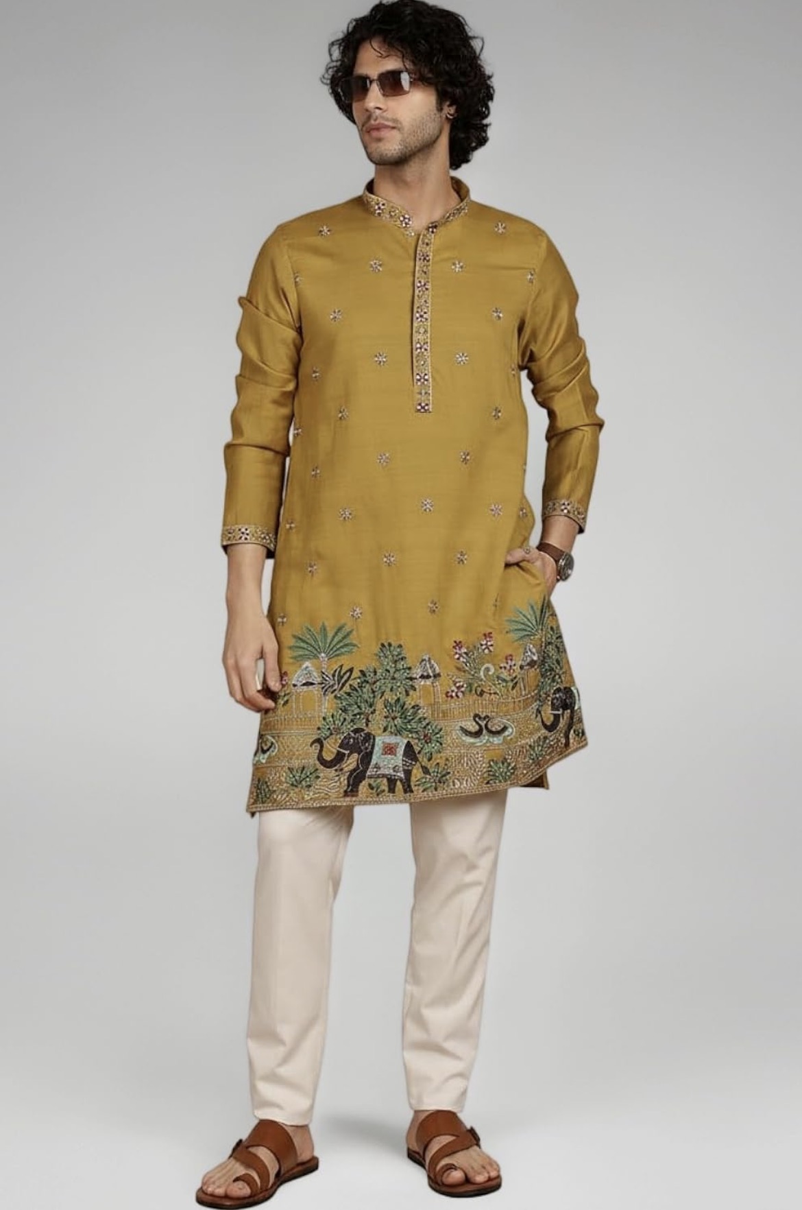 Amazon Brand - Tavasya Men Printed Kurta with Ethnic Motif Border 